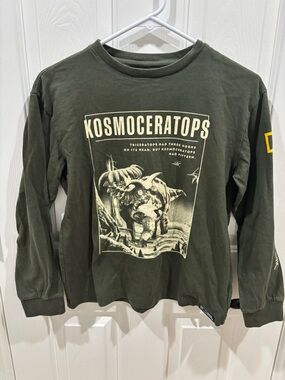 GAP National Geographic Olive Green Kosmoceratops Graphic Long-Sleeve Tee